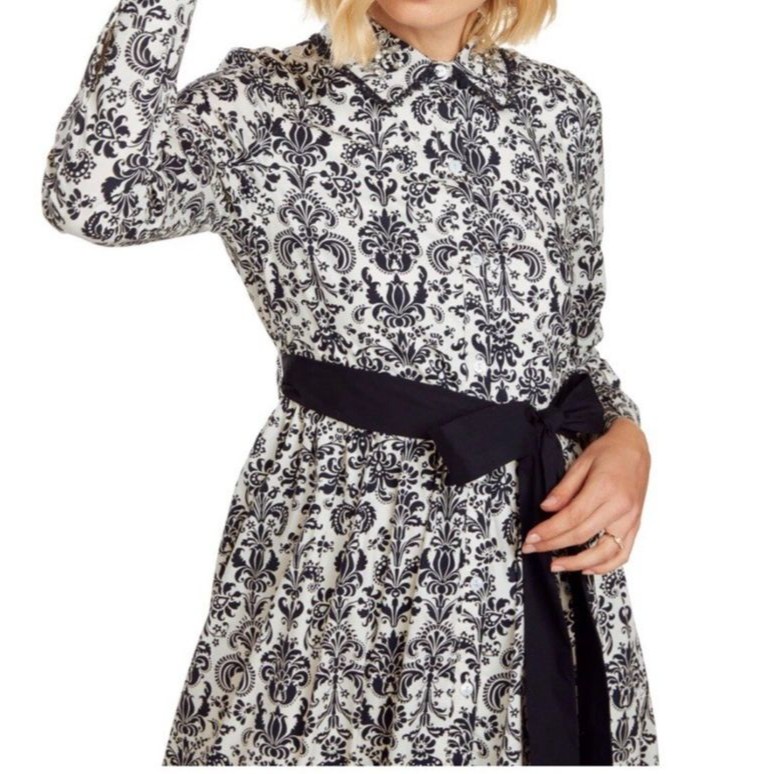 Nwt Trish Scully Constance Maxi Dress Navy Damask Size 0 Rhinestone Long Sleeve — image 4 of 8